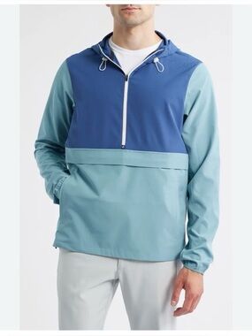 SWANNIES ROWAN ANORAK HOODED JACKET WINDBREAKER GOLF BLUE MENS SZ MEDIUM